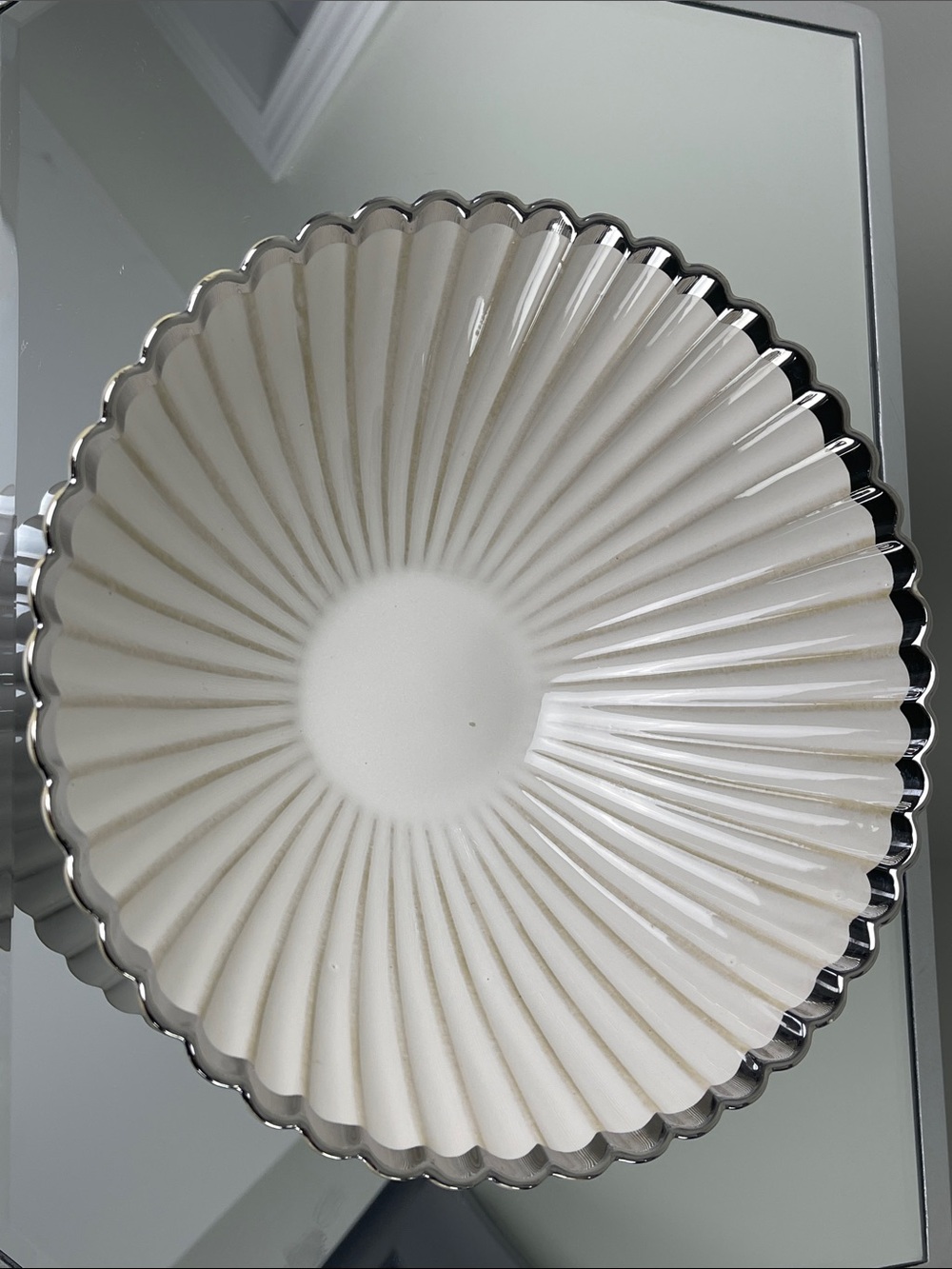 HomeGoods 10" Cream Ribbed Serving Bowl with Silver Rim - Picture 2 of 4